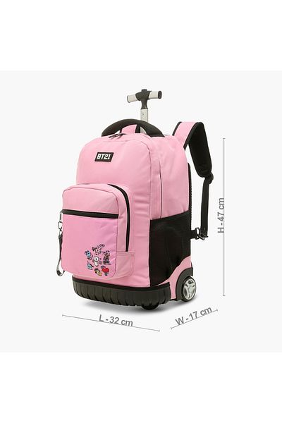 BT21 Printed Trolley Backpack with Retractable Handle and Zip Closure - 18 inches