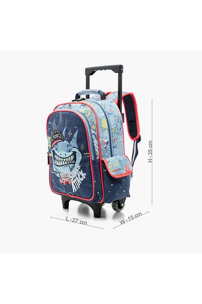 Juniors All-Over Print Trolley Backpack with Retractable Handle and Zip Closure - 14 inches