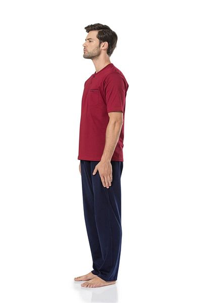 Pierre Cardin 100% Cotton Men's Claret Red 3-Piece Combed Cotton Pajamas Set with Short Sleeve Shorts