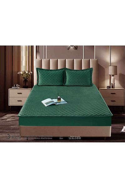 CHIRASO Set Topper Pat CHIRASO, CATIFEA, ELASTIC 180x200+30cm și 2 Fețe de Pernă 50x70cm, verde