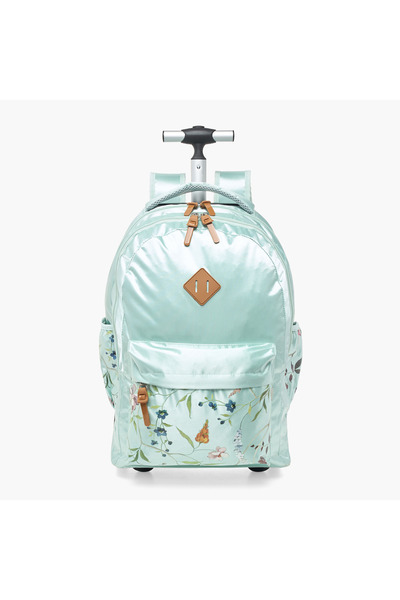 Juniors حقيبة ظهر بعجلات مطبوعة بأزهار بمقبض قابل للسحب وسحاب للإغلاق - 18 بوصة