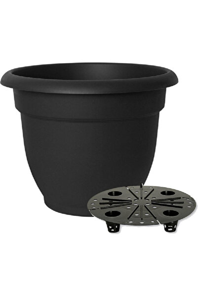 Bloem أريانا، وعاء بلاستيكي مقاوم للعوامل الجوية، ذاتي الري، أسود، 12 بوصة