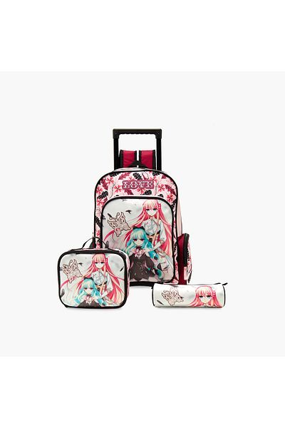 Juniors Graphic Print Trolley Backpack with Lunch Bag and Pencil Case - 16 inches