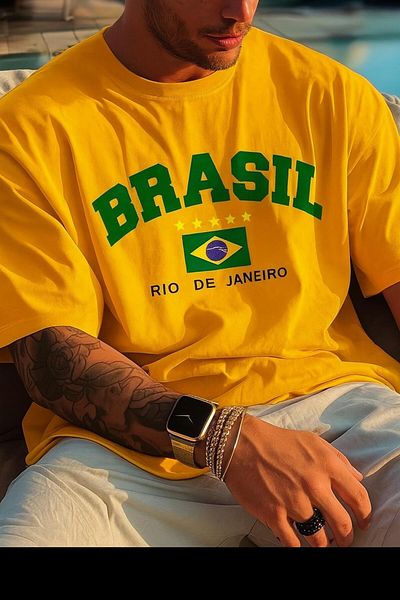 New Shine Тениска с бразилски щампи Brasil Plus Size Oversize