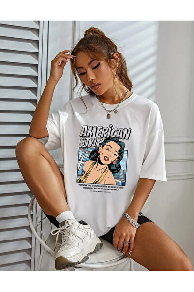 Relax family xf Γυναικείο λευκό αμερικάνικο μπλουζάκι oversize φαρδιά εφαρμογ...