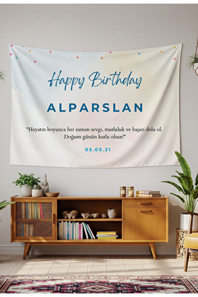 GREENDECOR Kişiye Özel Doğum Günü Duvar Örtüsü İyi ki Doğdu Happy Birthday İsim Yazılı Kumaş Doğum Günü Flaması