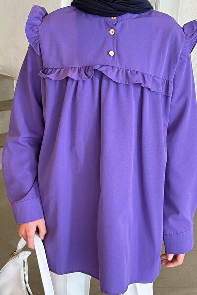 lamelif Judge Collar Front Pleated Tunic Purple