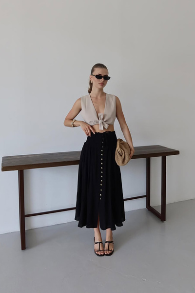 Neşeli Butik fusta de damă cu talie elastică cu nasturi NBNP010