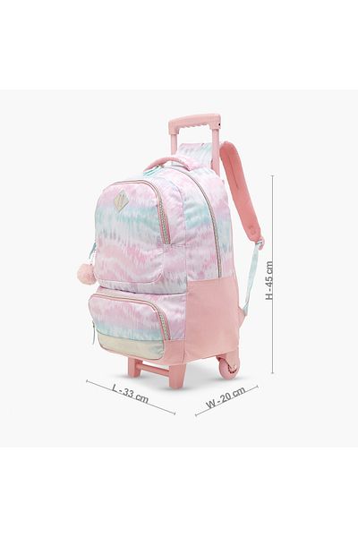 Juniors Printed Trolley Backpack with Wheels and Retractable Handle - 18 inches