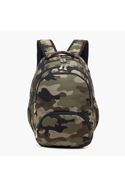 Juniors All-Over Camouflage Print Backpack with Adjustable Straps and Zip Closure - 16 inches
