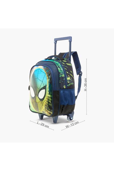 Marvel Spider-Man Print Trolley Backpack with Retractable Handle and Zip Closure - 14 inches