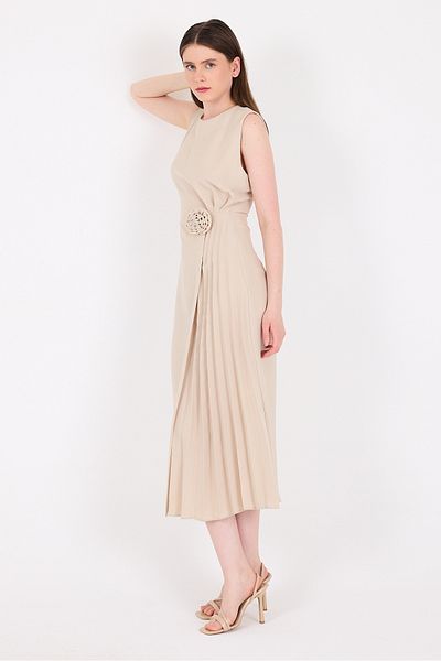 Rays Rochie de seară midi plisată cu detalii florale bej 251671