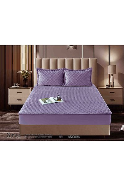 CHIRASO Set Topper Pat CHIRASO, CATIFEA, ELASTIC 180x200+30cm și 2 Fețe de Pernă 50x70cm, mov