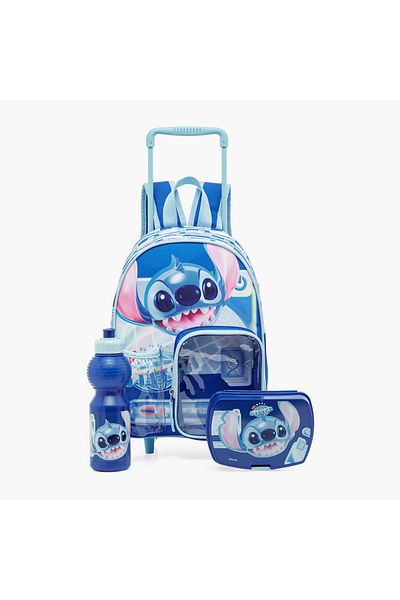 Disney Lilo and Stitch Print Trolley Backpack with Lunch Box and Water Bottle