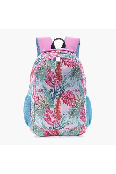 Juniors حقيبة ظهر بطبعة استوائية مع أحزمة قابلة للتعديل وسحاب للإغلاق - 16 بوصة