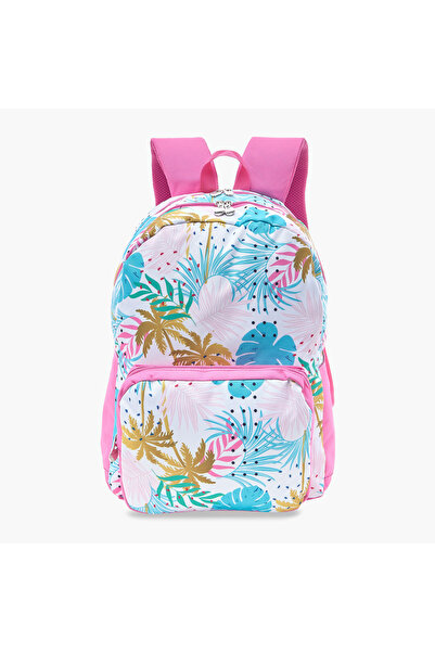 Juniors حقيبة ظهر بطبعة استوائية مع أحزمة قابلة للتعديل وسحاب للإغلاق - 16 بوصة