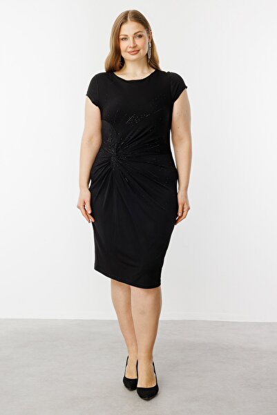 Ekol Taş İşlemeli Büzgülü Elbise