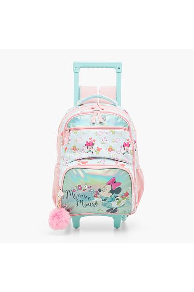 Disney Minnie Mouse Print Trolley Backpack with Wheels and Retractable Handle - 16 inches