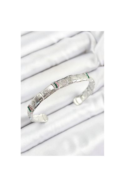Skygo Brass Mixed Zircon Stone Flower Model Silver Color Six Open Women's Bracelet - Tj-Bb7217