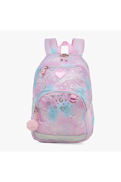 Juniors Printed Backpack with Adjustable Straps and Zip Closure - 18 inches