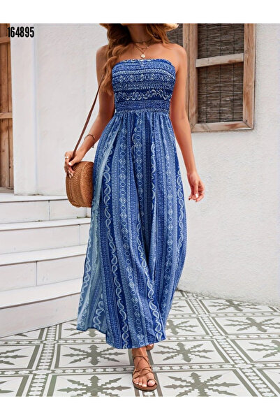 Modayakamoz Kadın  Yazlık Önden Yırtmaçlı Desenli Süprem Pantolon Etek – Gipeli Yaka Detaylı