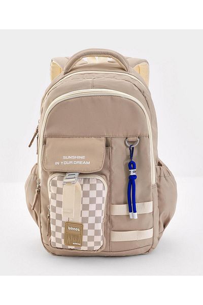 Bonfino Bonfino School Bag, Spacious Compartments, Comfortable Padded Straps, Khaki - 18 Inches