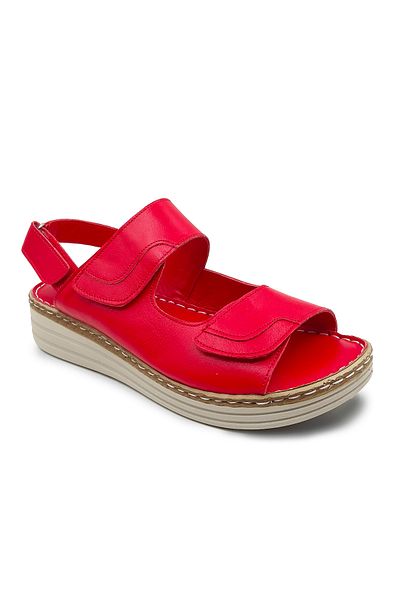 Cristante Zappella Women's Red Orthopedic Genuine Leather Sandals – Comfortable Anatomical Sole Velcro Summer Sandals