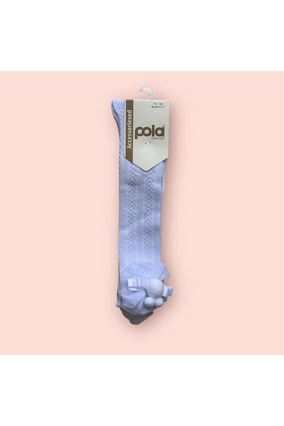 Pola Children's Self-Patterned Cotton Accessory Knee Socks White No.1
