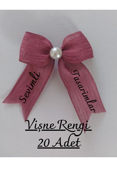 SEVİMLİ TASARİMLAR Ready Bow Pearl Detailed Naples Linen Ribbon (20 Pcs)