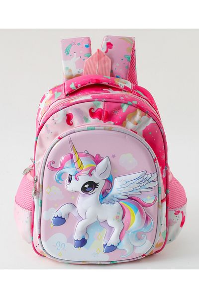Fab N Funky Unicorn Printed Backpack, Adjustable Shoulder Strap, Pink - 15 Inches