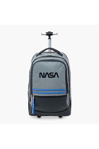 Nasa Logo Print Big Wheel Trolley Backpack with Retractable Handle - 20 inches