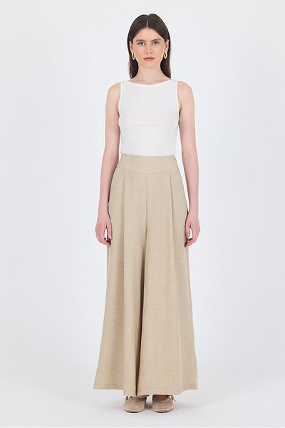 Rays Beige High Waist Pleat Detailed Wide Leg Trousers 4810A