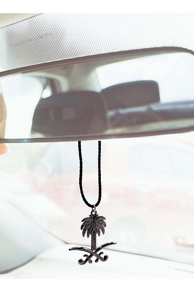 Generic KSA deep grey palm tree emblem car mirror hanging pendant
