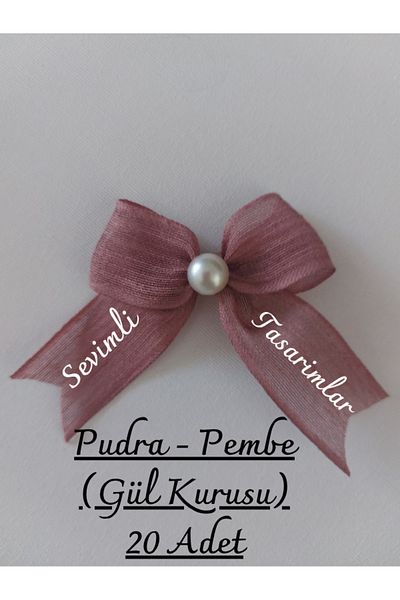 SEVİMLİ TASARİMLAR Ready Bow Pearl Detailed Naples Linen Ribbon (20 Pcs)