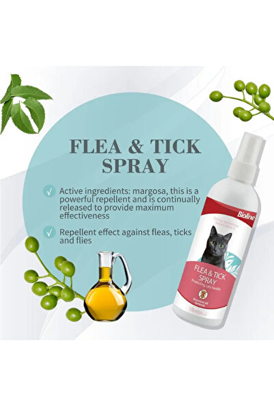 Bioline Natural Flea & Tick Spray for Cats, 175ml - Neem Oil Itch Relief