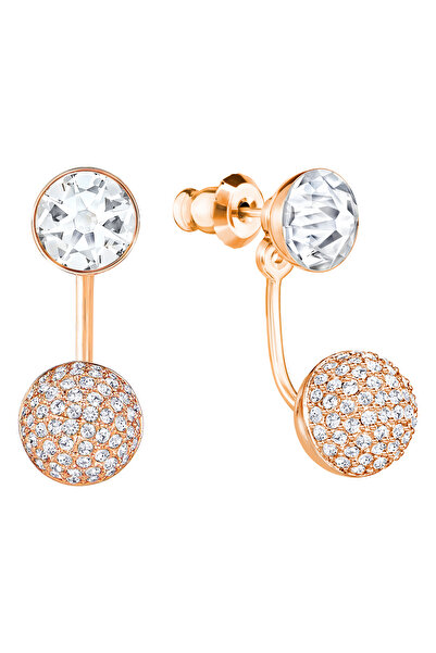 Swarovski Forward küpe gömlekleri, Yuvarlak kesim, Beyaz, Pembe altın rengi kaplama