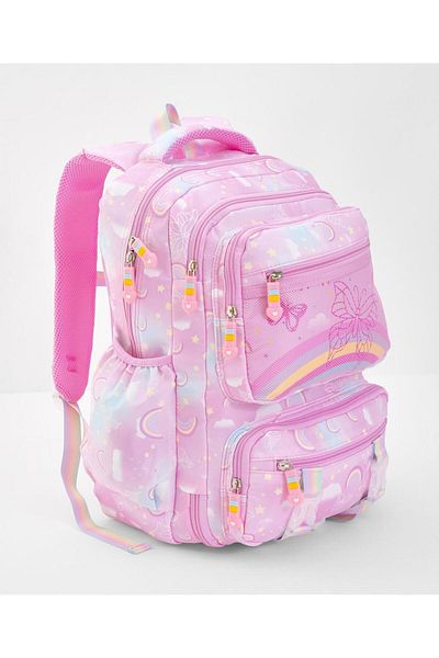 Bonfino Bonfino Butterfly School Bag, Padded Shoulder Straps, Pink - 18 Inches