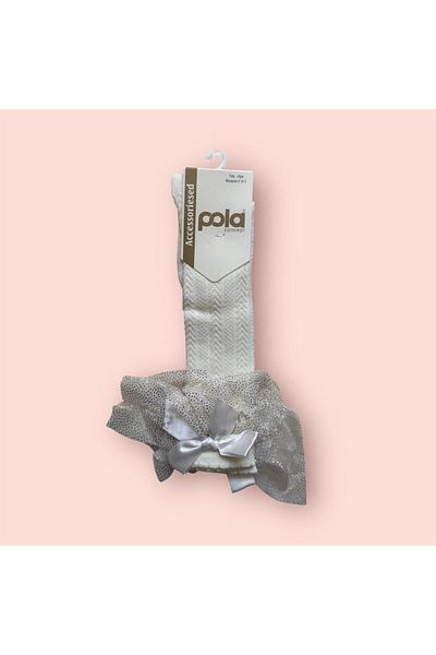 Pola Παιδικές κάλτσες γονάτων με αξεσουάρ από βαμβάκι με μοτίβο Κρέμα Νο. 3