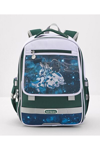 Bonfino حقيبة مدرسية مطبوعة برسومات روبوت من بونفينو، مع جيبين جانبيين لزجاجا...