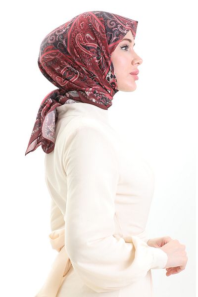sefamerve Κασκόλ από βαμβακερό σχέδιο Karaca 81094-06 Claret Red