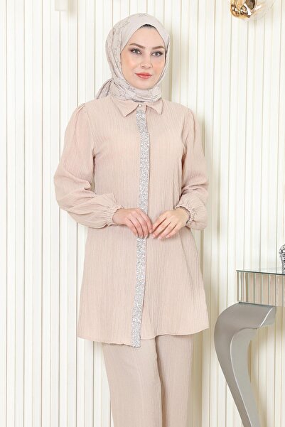 Missvalle بدلة بتفاصيل حجرية باللون البيج MSW19195