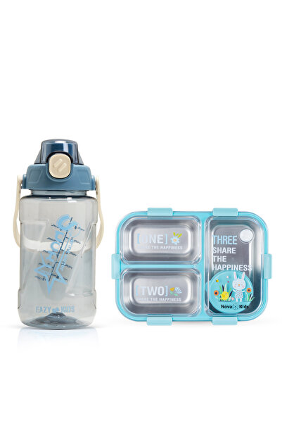 NovaKids صندوق غداء بينتو من الفولاذ المقاوم للصدأ بثلاث حجرات مع زجاجة ماء و...