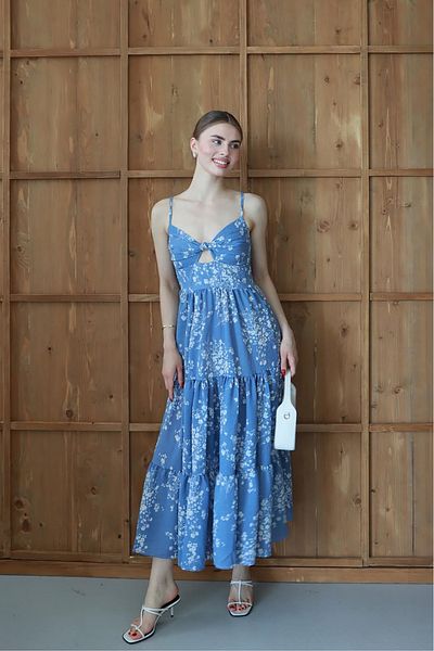 Neşeli Butik Women's Floral Dress with Chest Detail Nbnp003