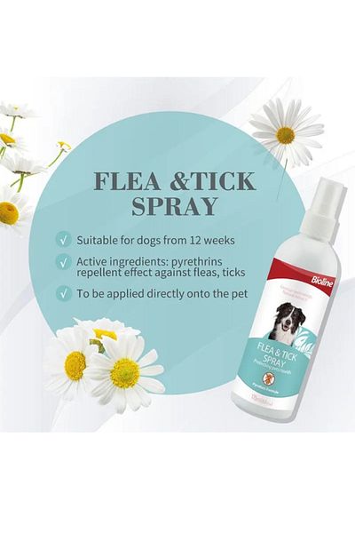 Bioline Flea & Tick Spray for Dogs, 175ml - Natural Parasite Protection