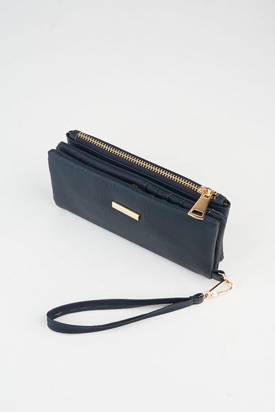 Vivaq Women's Navy Blue Large Size Removable Zippered Compartment Snap Closure Faux Leather Wallet