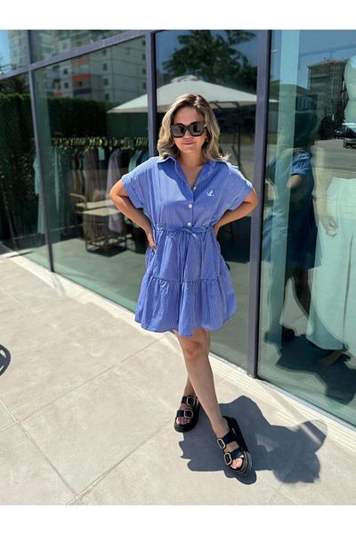 BÜŞRA PERKER Blue White Striped Dress