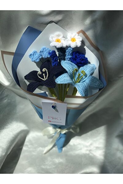 PEGG Özel tasarım mavi örgü buket