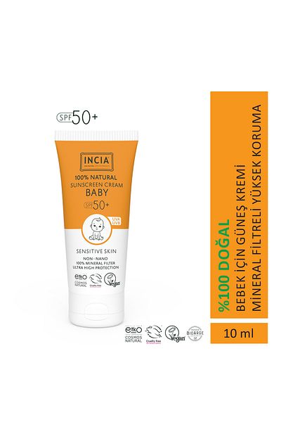 Incia 100% Natural Baby Sunscreen Anti-Blemish Mineral Filter High Protection Spf 50+ Uva Uvb 10 ml
