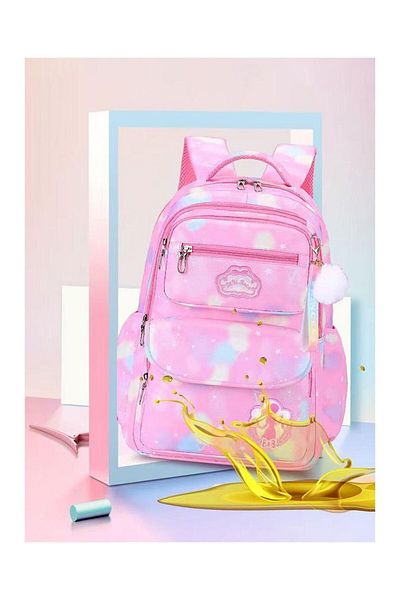 Bonfino Bonfino School Bag, Girl Theme, Padded Straps, Water Repellent, Blue and Pink - 18 Inches