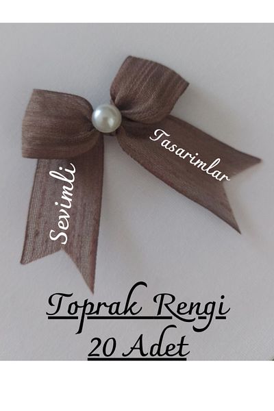 SEVİMLİ TASARİMLAR Ready Bow Pearl Detailed Naples Linen Ribbon (20 Pcs)